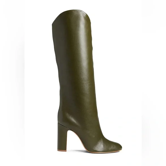 NWOB - SCHUTZ Gabrielle Military Army Green Leather Knee High Boots - Size 9.5B - Picture 2 of 9